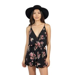 Polly and Esther black floral print shorts romper